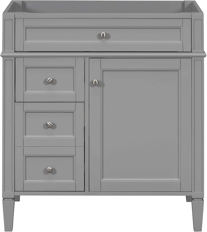 30" Bathroom Vanity Without Top Sink,Modern Freestanding Bath Storage Cabinet with 2 Soft-Close Drawers & Tip-Out Tray,Solid Wood Vanity Only w/Adjustable Shelf & Door Organizer,Grey