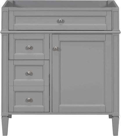 30" Bathroom Vanity Without Top Sink,Modern Freestanding Bath Storage Cabinet with 2 Soft-Close Drawers & Tip-Out Tray,Solid Wood Vanity Only w/Adjustable Shelf & Door Organizer,Grey