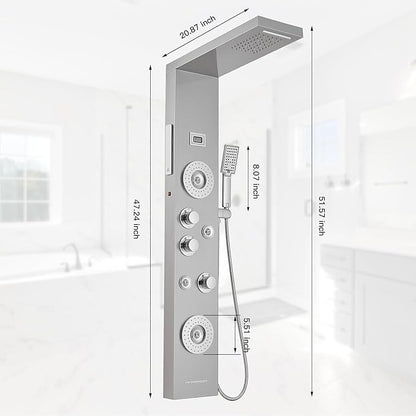 6 in 1 Shower Panel Tower System, Rainfall Shower Tower Systems w/LED and Digital Display Stainless Steel Shower Panels with Waterfall Tub Spout Massage Jets Handheld Head Nickel and Chrome