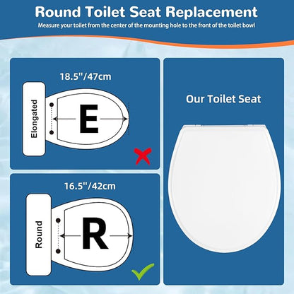 iFealClear Round Toilet Seat Soft Close with Cover, Toilet Seat Replacement with Non-Slip Toilet Bolts and Bumpers, Compatible with Kohler, American Standard, TOTO, One-Click Release, White