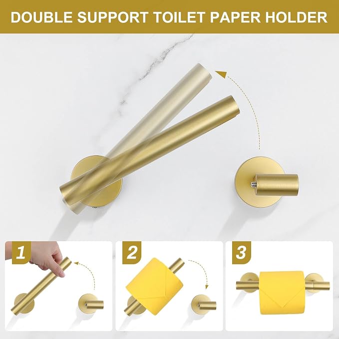 5 Pieces Brushed Gold Towel Bar Set, Upgraded Round Bathroom Hardware Accessories Set, Toilet Paper Holder Towel Holder Set for Bathroom Stainless Steel Wall Mounted 23.6Inch