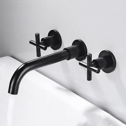 Wall Mounted Bathroom Faucet,Double Cross Handles Lavatory Basin Sink Mixing, Mount Brass,Hot and Cold Water Mixer Tap,Gold(Chrome)