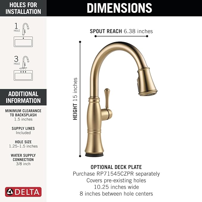 Delta Cassidy Touchless Kitchen Faucet with Touch Technology, Brushed Gold Kitchen Sink Faucet with Pull Down Sprayer, Single Hole, Lumicoat Champagne Bronze 9197TL-CZ-PR-DST