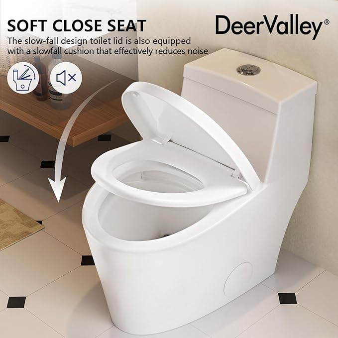 One Piece Toilet DeerValley 10" Rough-In Toilet for Bathroom 1.1/1.6 GPF Dual Flush Standard Bathroom Toilet with Soft-Closing and Quick-Release Seat DV-1F52816R