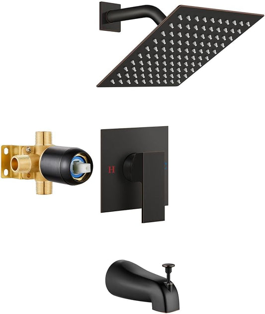 Airuida 8 Inch Shower Faucet Set,Bathtub Faucet Kit,Oil Rubbed Bronze | Shower Tub Faucet Set,Male Threads Rough-In Valve,Square Head Shower System