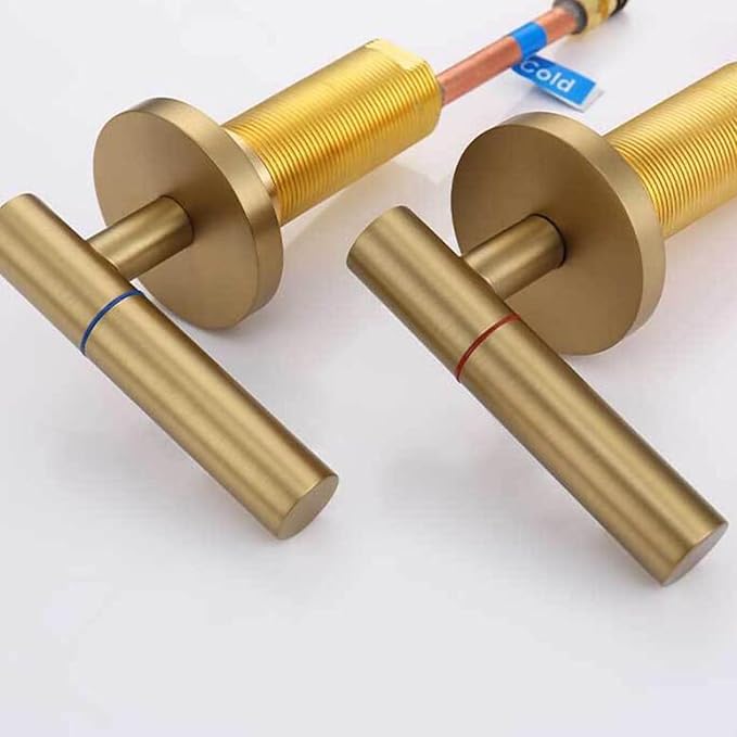 3 Hole Basin Faucets Pull Out Basin Mixer Faucet Brushed Gold Bathroom Mixer Faucet Brass-Brushed Gold