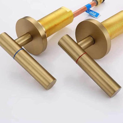 3 Hole Basin Faucets Pull Out Basin Mixer Faucet Brushed Gold Bathroom Mixer Faucet Brass-Brushed Gold