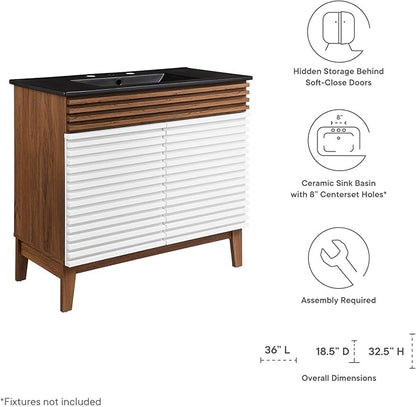 Modway Render 36" Bathroom Vanity in White Walnut Black