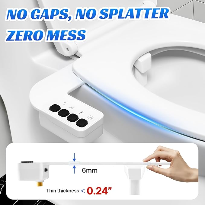 Bidet Attachment for Toilet,0.23 Inch Ultra-Thin Non-Electric Bidet,Knob Control for Water Flow On/Off, Adjustable Water Pressure,Foldable Dual Self-Cleaning Nozzles (Only Cold Water)