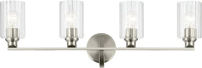 Kichler Gioe 32.25" 4-Light Vanity Light with Clear Fluted Glass in Brushed Nickel, Damp Rated, for Bathroom, Powder Room, Over a Mirror, (32.25" W x 10.5" H), 55227NIFLU