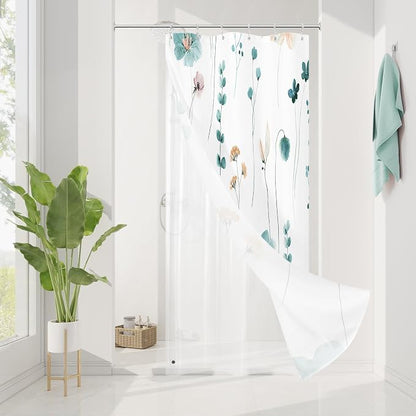 Long 3 in 1 Shower Curtain Set, 54x78 | Long 3 in 1 Shower Curtain Set, PEVA Liner Set & 12 Double Sided Steel Hooks, Waterproof Fabric Bathroom Curtain 54x78