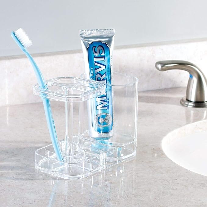 InterDesign Med+ BPA-Free Plastic Divided Toothbrush Holder - 5.6" x 3.25" x 4.55", Clear