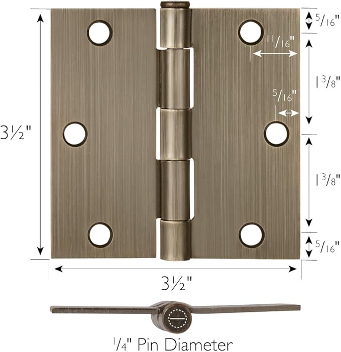 Design House 6-Pack Antique Brass Door Hinges – 3.5-inch x 3.5-inch – Square Corner Radius Steel Door Hinge – Fits Standard Doors – Design House 185876