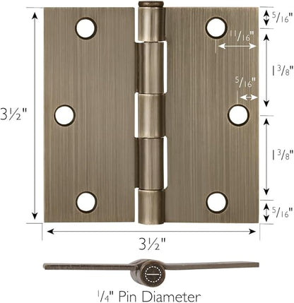 Design House 6-Pack Antique Brass Door Hinges – 3.5-inch x 3.5-inch – Square Corner Radius Steel Door Hinge – Fits Standard Doors – Design House 185876