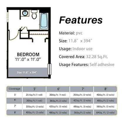Wood Grain Peel and Stick Floor Tiles 11.8"x394" Hazy Blue | Wood-look non-slip vinyl for renters & DIY, easy cut, fewer seams, low upkeep, budget multi-surface floor guard