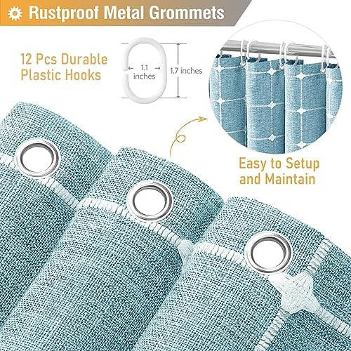 BTTN Teal Boho Farmhouse Linen Heavy Duty Shower Curtain, 72x72, Turquoise