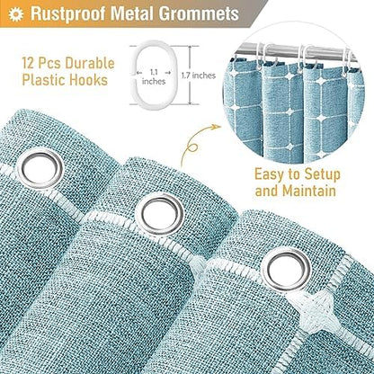 BTTN Teal Boho Farmhouse Linen Heavy Duty Shower Curtain, 72x72, Turquoise