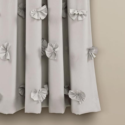 Lush Decor Riley Light Filtering Window Curtain Panel, Single 54" W x 63" L, Light Gray - Cute Gray Curtains for Bedroom - Bow Decor - Coquette Curtains for Windows