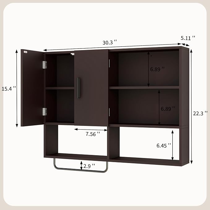 Bathroom Wall Cabinet, Medicine Cabinet with Towel Bar & 2 Doors, Espresso