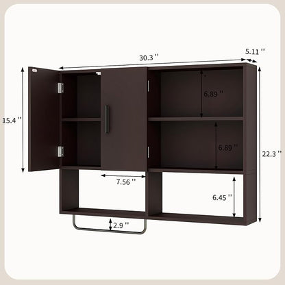 Bathroom Wall Cabinet, Medicine Cabinet with Towel Bar & 2 Doors, Espresso
