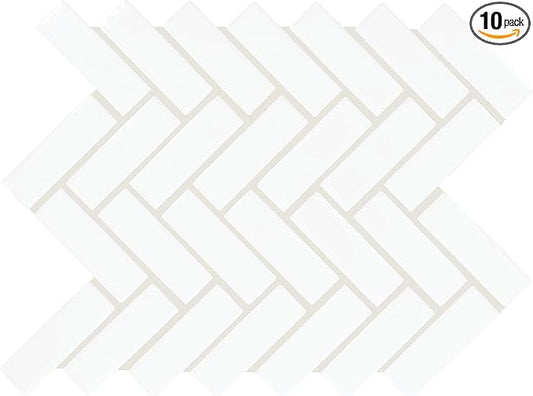 1" x 3" Ceramic Herringbone Mosaic in Semi-Gloss Arctic White for Kitchen Backsplashes, Bathroom Walls, Decorative Accents | (10 PC Per Carton) (6 SQFT Per Carton)