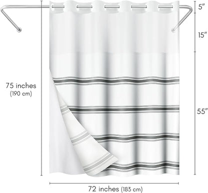 Americanflat 72x75 Hookless Shower Curtain - Water-Resistant Classic Stripe Shower Curtain with Sheer Panel, Snap-in Liner, and Durable Grommets - 100% Polyester - Black and White
