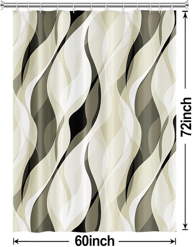 Light Green Shower Curtain, Modern Abstract Green and Grey Striped Shower Curtain Set for Bathroom Waterproof Shower Curtain with Hooks, 60x72 Inch