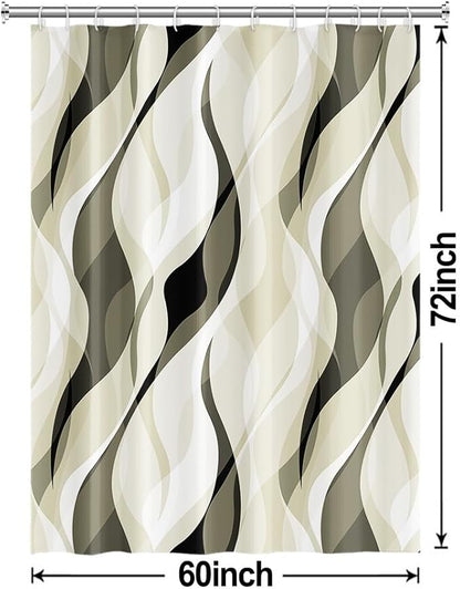 Light Green Shower Curtain, Modern Abstract Green and Grey Striped Shower Curtain Set for Bathroom Waterproof Shower Curtain with Hooks, 60x72 Inch