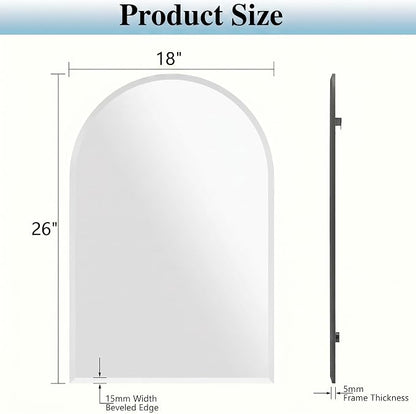 Frameless Arched Mirror, 18"x26" Beveled Arch Vanity Mirrors | Frameless, 15mm beveled edge, 5mm HD glass, shatterproof, anti-rust, french cleat, for bathroom/bedroom/entryway