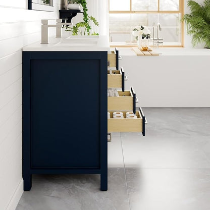 Eviva London 48 Inch Double Sink Vanity - Blue Double Vanity Sinks For Bathrooms - 48 Vanity With Sink And Countertop In Quartz & Undermount Porcelain Sink Combo - 48 Bathroom Vanity With Top And Sink