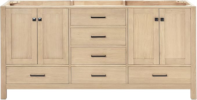 ARIEL Cambridge 72-inch Bathroom Vanity Base Cabinet,Solid Wood, 4 Soft Closing Doors, 6 Dovetail Drawers, White Oak