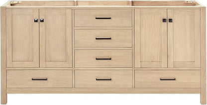 ARIEL Cambridge 72-inch Bathroom Vanity Base Cabinet,Solid Wood, 4 Soft Closing Doors, 6 Dovetail Drawers, White Oak