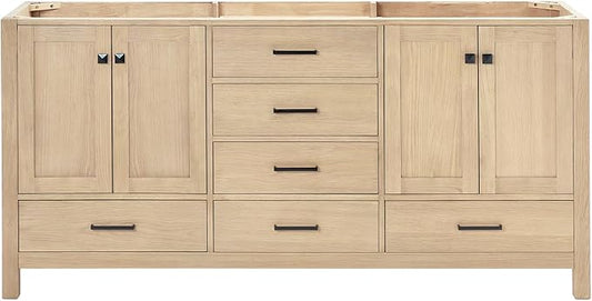 ARIEL Cambridge 72-inch Bathroom Vanity Base Cabinet,Solid Wood, 4 Soft Closing Doors, 6 Dovetail Drawers, White Oak