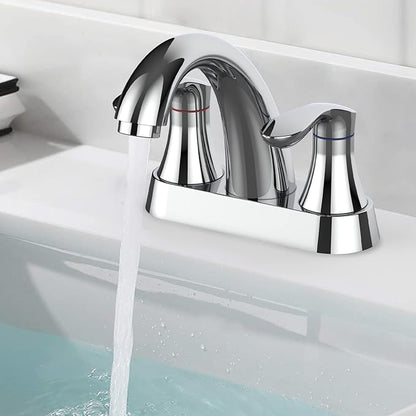 Bathroom Faucet, 4 Inch Bathroom Faucets for Sink 3 Hole, Centerset Bathroom Sink Faucet with Pop Up Drain and cUPC Lead-Free Hose(Chrome)