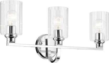 Kichler Gioe 24.25" 3-Light Vanity Light with Clear Fluted Glass in Chrome, Damp Rated, for Bathroom, Powder Room, Over a Mirror, (24.25" W x 10.5" H), 55226CHFLU
