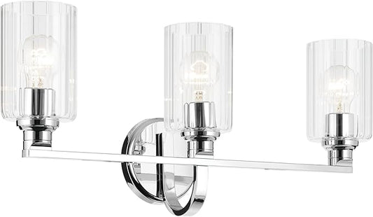 Kichler Gioe 24.25" 3-Light Vanity Light with Clear Fluted Glass in Chrome, Damp Rated, for Bathroom, Powder Room, Over a Mirror, (24.25" W x 10.5" H), 55226CHFLU