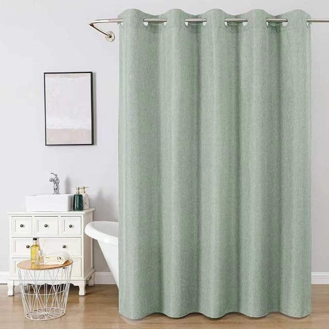 Long No Hooks & No Liner Needed Fabric Shower Curtain,71x86,SageGreen | Linen Texture,100% Waterproof TPU Laminated Layer,Bottom Magnets,Machine Washable,Hotel Style Bathroom Curtain For Shower,Tub