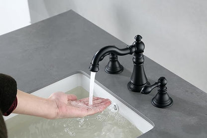 Two Handle Bathroom Sink Faucet Matte Black 3 Hole with Pop up Drain,High Arc Lavatory 8 Inch Widespread Bathroom Faucet,F-8805P-MT