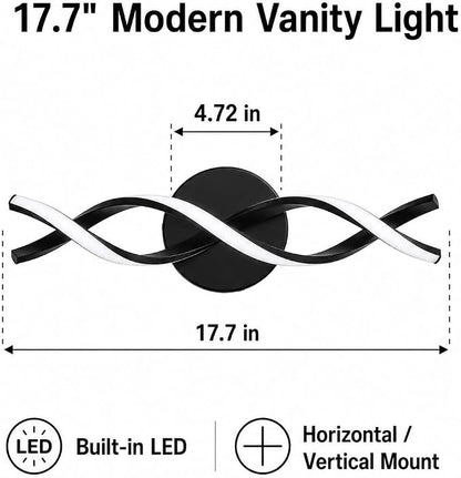 Modern Black LED Vanity Lighting,Bathroom Light Fixture Over Mirror,18 Inch,6000K Cool White
