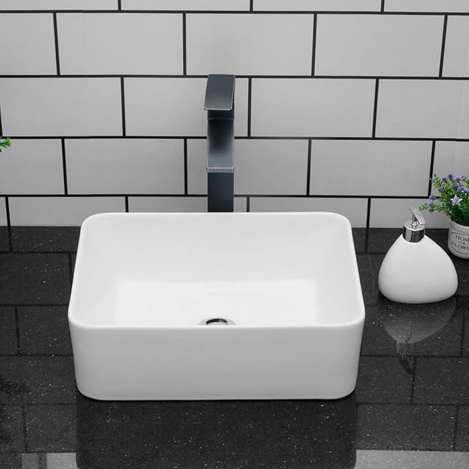Vessel Sink Rectangular - 16"x12" Modern White Bathroom Sink Rectangle Above Counter Porcelain Ceramic Vessel Vanity Sink Art Basin