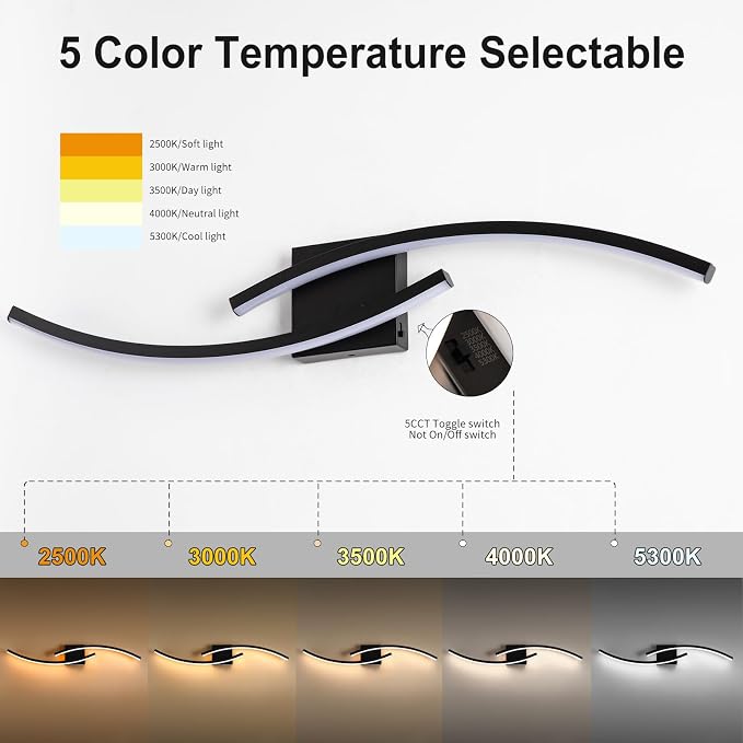 31.5 inch Modern Bathroom Vanity Light Black Lights Fixtures Dimmable 5CCT Led Bathroom Light Fixture Over Mirror Modern Wall lamp for Cabinet Hallway