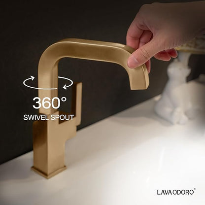 Lava Odoro Champagne Gold Bathroom Faucet Single Hole, Bronze Gold Bathroom Sink Faucet Single Handle Vanity Faucets with Drain Assembly, Restroom Solid Brass Faucets Deck Plate Included BF204-CB