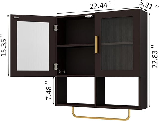 Wall Mounted Bathroom Storage Cabinet Medicine Cabinet with Acrylic Doors & Towel Bar Adjustable Shelves for Bathroom, Laundry Room, Bedroom, Enterway