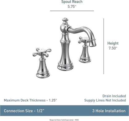 Moen TS42114BN Weymouth Two-Handle Widespread Cross Handle Bathroom Faucet Trim Kit, Valve Required, Brushed Nickel