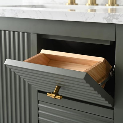 Vanity Art 36 inch Bathroom Vanity with Single Sink & Ceramic Top, Vanity Cabinet with Soft-Closing Door, Solid Wood Frame, Linear Pattern, Vintage Green, VA9136-VG-MB,Matte Black Handles
