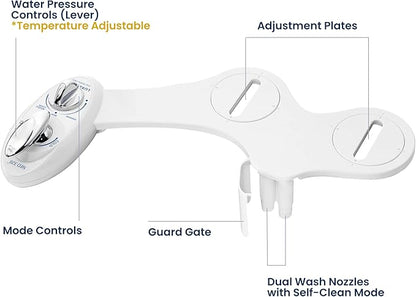 LUXE Bidet NEO 320 - Warm Water, Dual Nozzle, Self-Cleaning, Non-Electric Bidet Attachment for Toilet Seat, Adjustable Water Pressure, Rear & Feminine Wash (White)