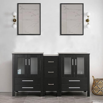 UEV 60" Modern Black Bathroom Vanity Set,Double Vanity and Removable Side Cabinet (Without Sink Combo and Mirror)-New