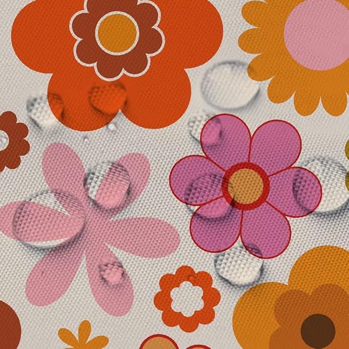 Retro Flowers Camper RV Shower Curtain for Travel Trailer Bathroom, Groovy 70s Funky Boho Camping Small Shorter Fabric Shower Curtains Set, Happy Camp Outdoor Decor Accessories with Hooks 47X64 inch