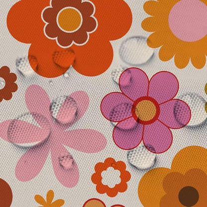 Retro Flowers Camper RV Shower Curtain for Travel Trailer Bathroom, Groovy 70s Funky Boho Camping Small Shorter Fabric Shower Curtains Set, Happy Camp Outdoor Decor Accessories with Hooks 47X64 inch