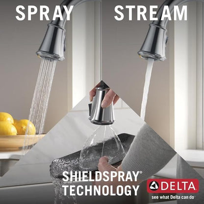 Delta Faucet Cassidy Brushed Nickel Kitchen Faucet, Kitchen Faucets with Pull Down Sprayer, Kitchen Sink Faucet, Faucet for Kitchen Sink with Magnetic Docking, Lumicoat Arctic Stainless 9197-AR-PR-DST